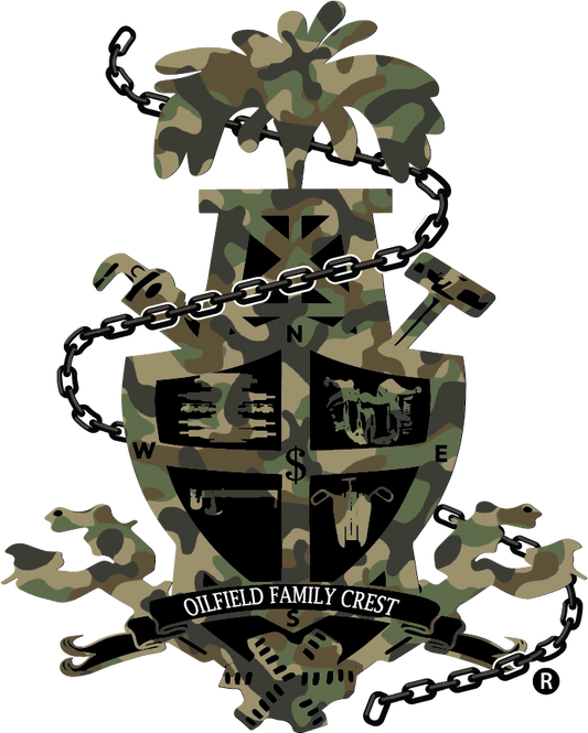 Oilfield Family Crest Decal - Woodland Camo